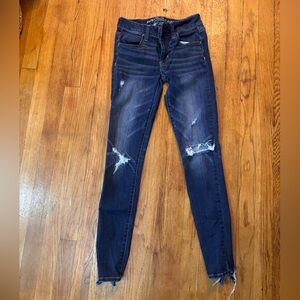 American Eagle Dark Blue Distressed Skinny Jeans